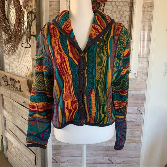 COOGI Sweaters - Vintage Coogi Cardigan Sweater Cropped Multi Col L